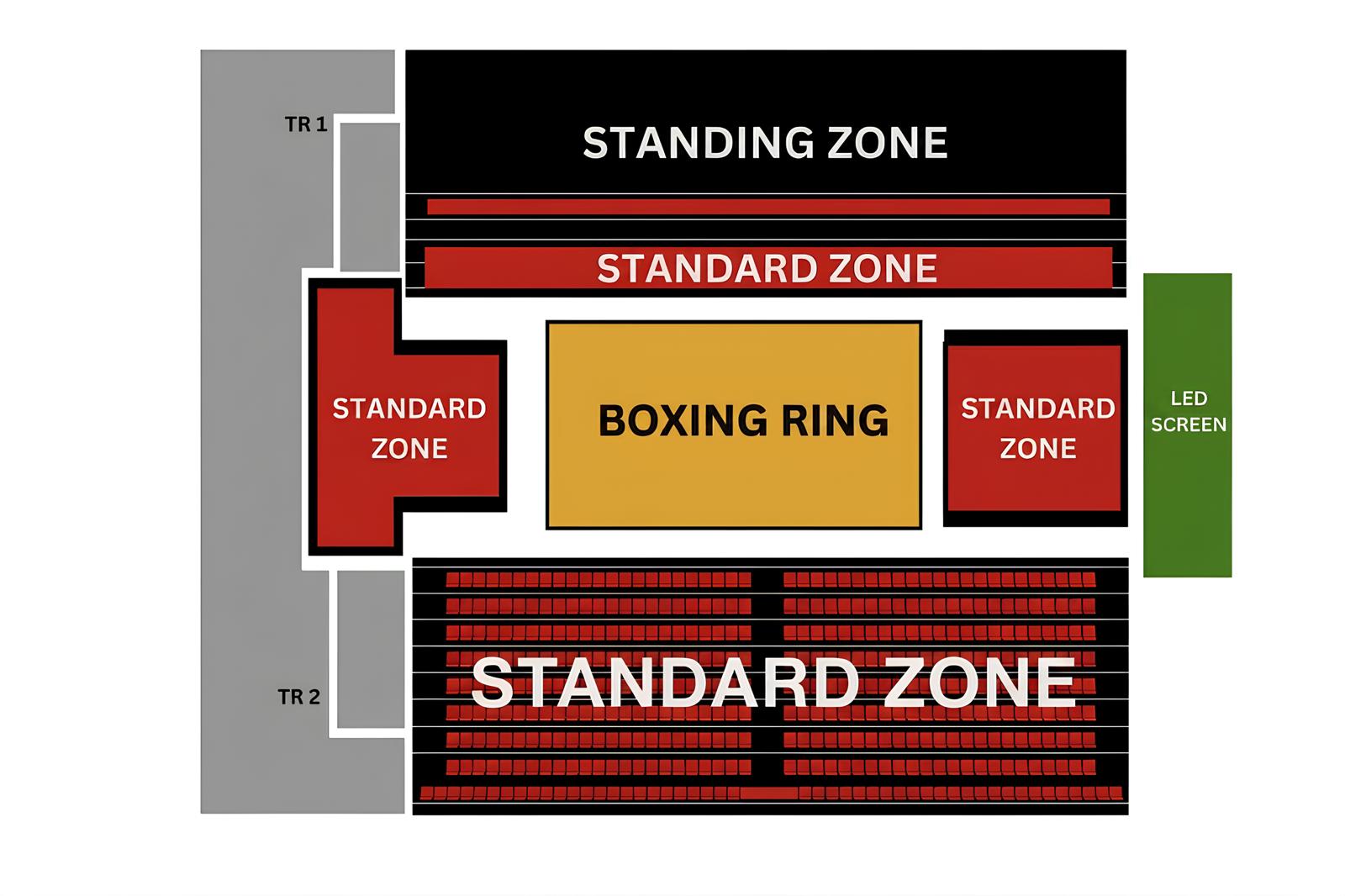 World Siam Stadium boxing seating chart showing Standing and Standard zones around the ring