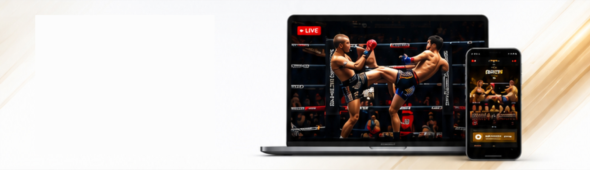 Muay Thai streaming shown on a laptop and phone